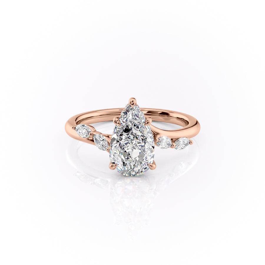 The Nova Set  With A 2.5 Carat Pear 14K Rose Gold Moissanite