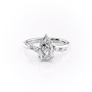 The Nova Set With A 2.5 Carat Pear 18K White Gold Lab Diamond