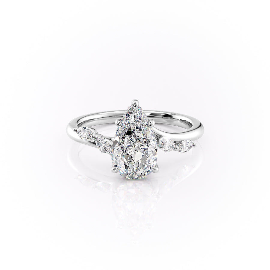 The Nova Set  With A 1 Carat Pear 14K White Gold Moissanite