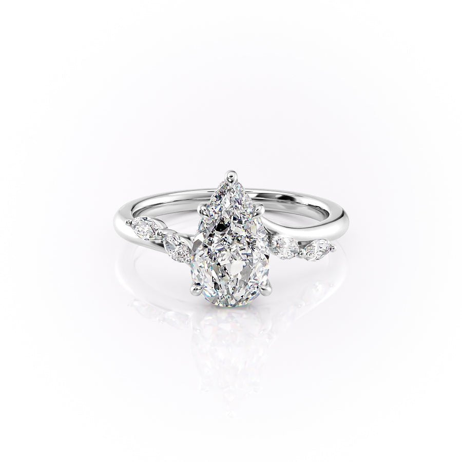 The Nova Set  With A 1.5 Carat Pear 18K White Gold Moissanite