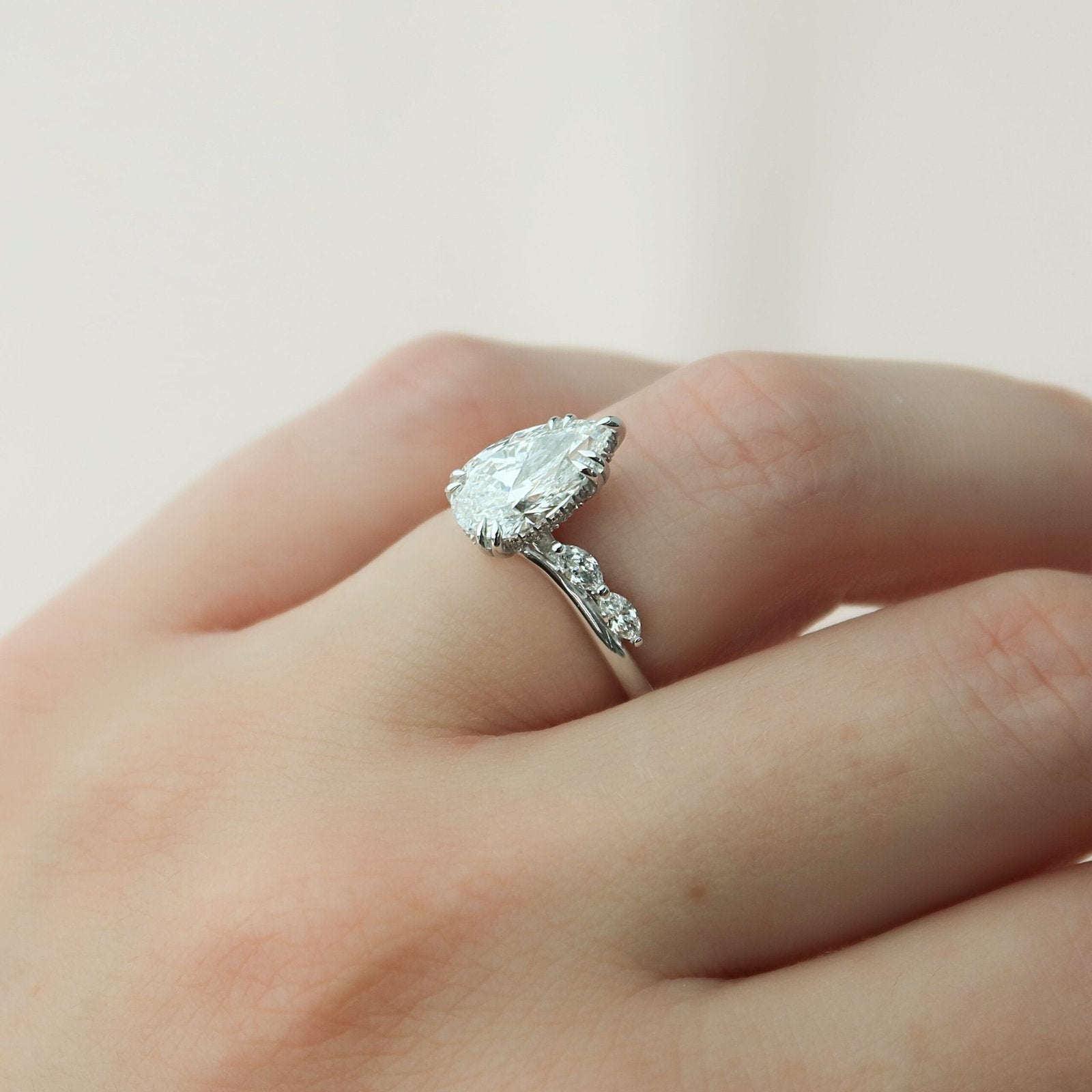 The Nova Set  With A 1.5 Carat Pear 14K White Gold Moissanite