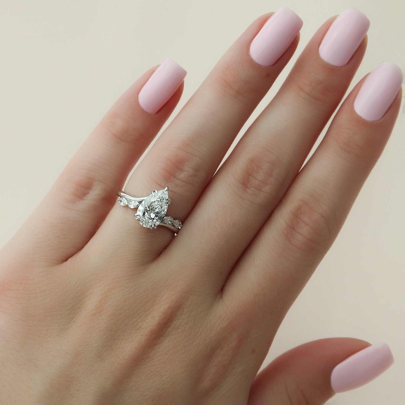 The Nova Set  With A 2 Carat Pear 14K White Gold Moissanite