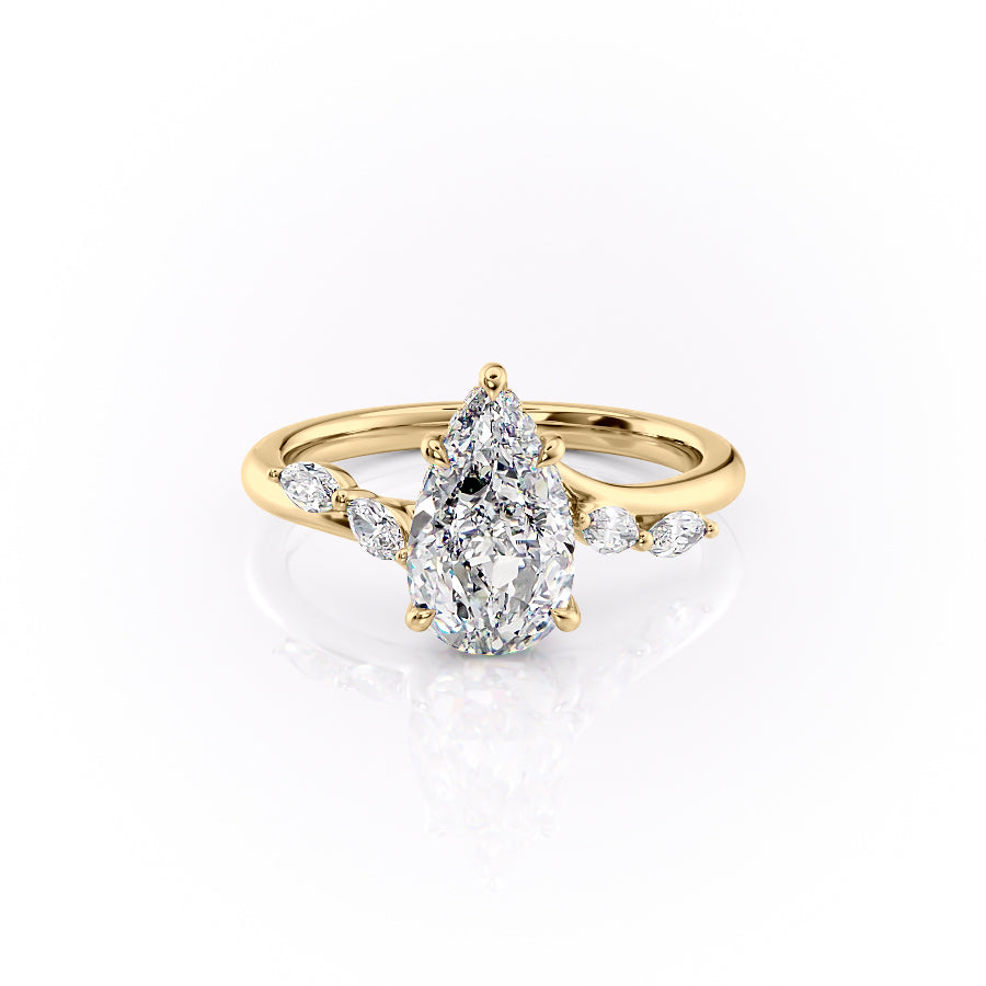 The Nova Set  With A 1 Carat Pear 18K Yellow Gold Moissanite