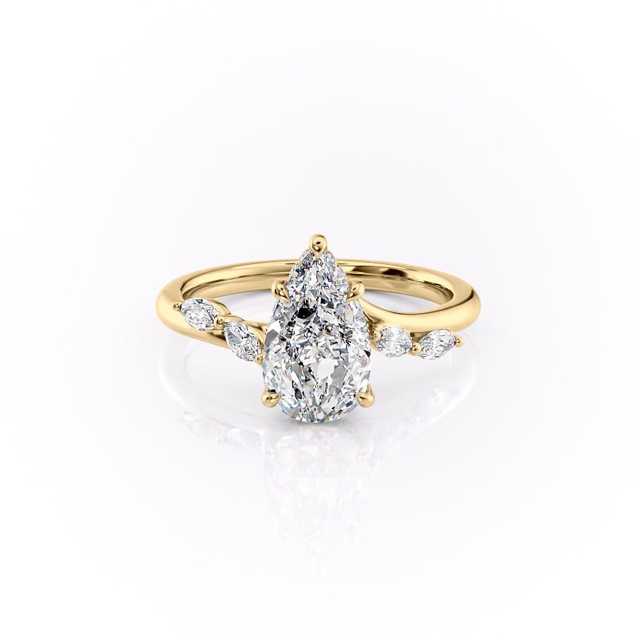 The Nova Set  With A 2.5 Carat Pear 18K Yellow Gold Moissanite