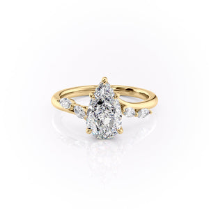 The Nova Set With A 1 Carat Pear 18K Yellow Gold Lab Diamond