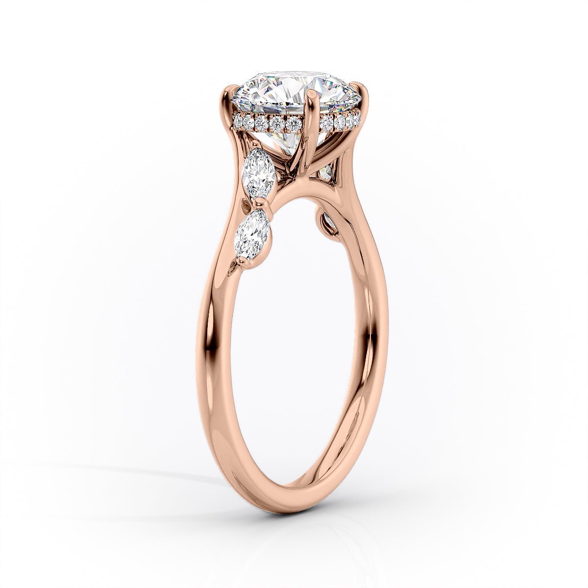 The Nova Set  With A 2 Carat Pear 14K Rose Gold Moissanite