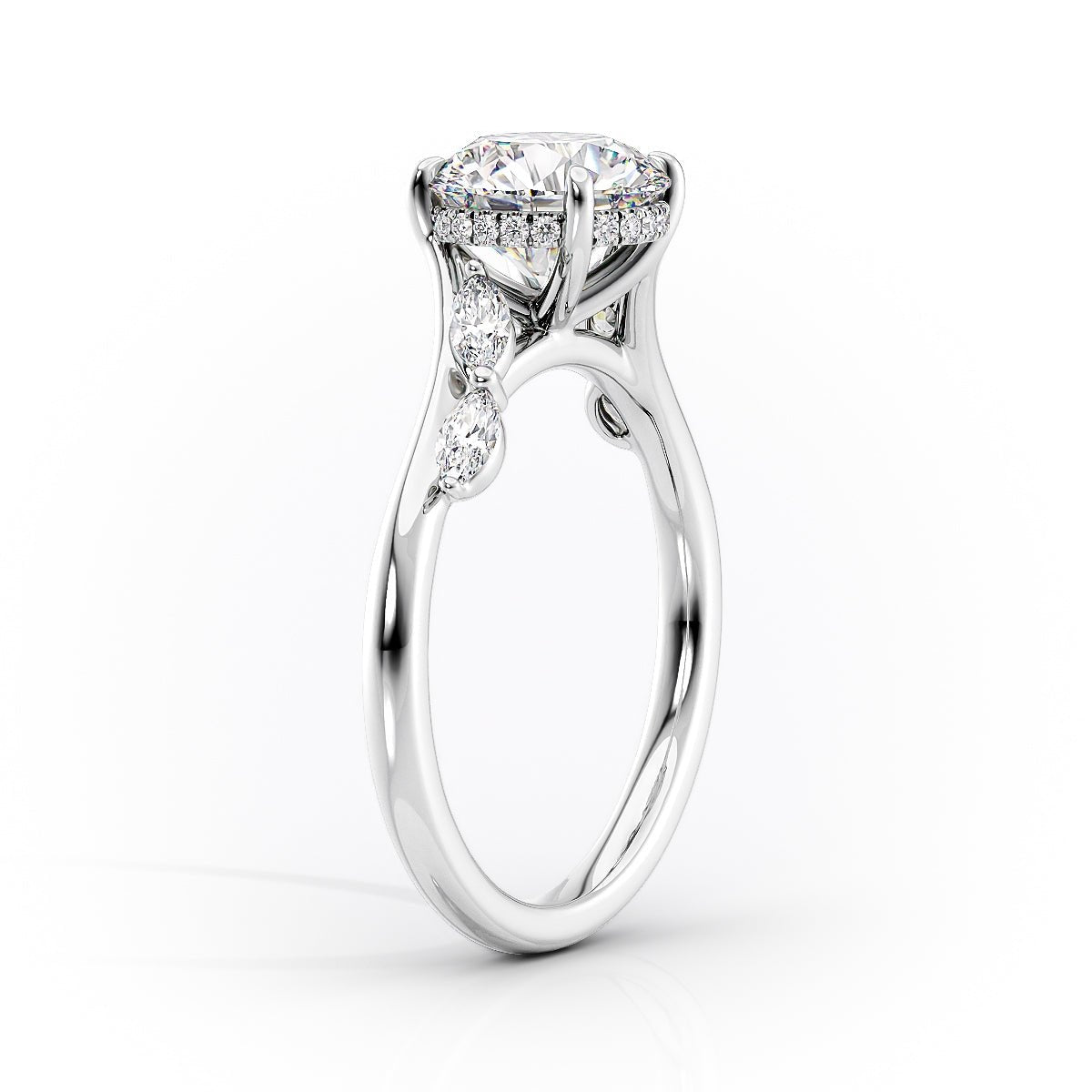 The Nova Set  With A 2.5 Carat Pear 18K White Gold Moissanite