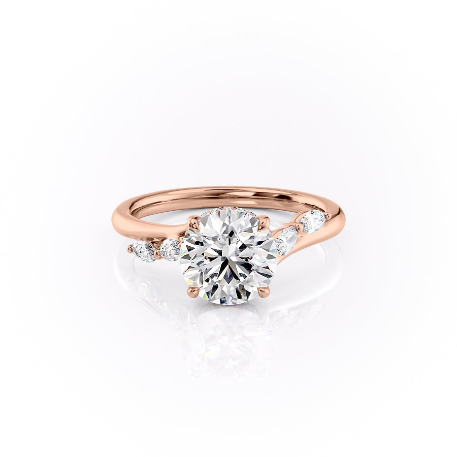 The Nova Set With A 1.5 Carat Round 14K Rose Gold Lab Diamond