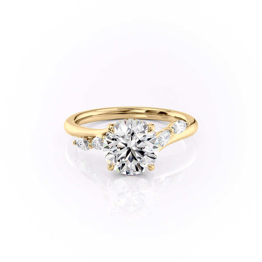 The Nova Set  With A 1 Carat Round 14K Yellow Gold Moissanite