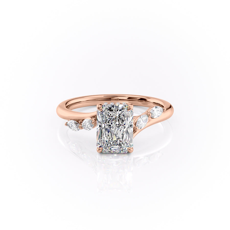 The Nova Set  With A 4.5 Carat Radiant 14K Rose Gold Moissanite
