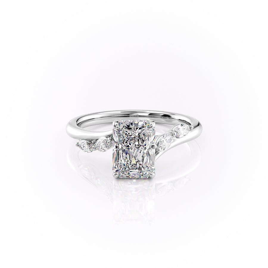 The Nova Set  With A 1 Carat Radiant 18K White Gold Moissanite