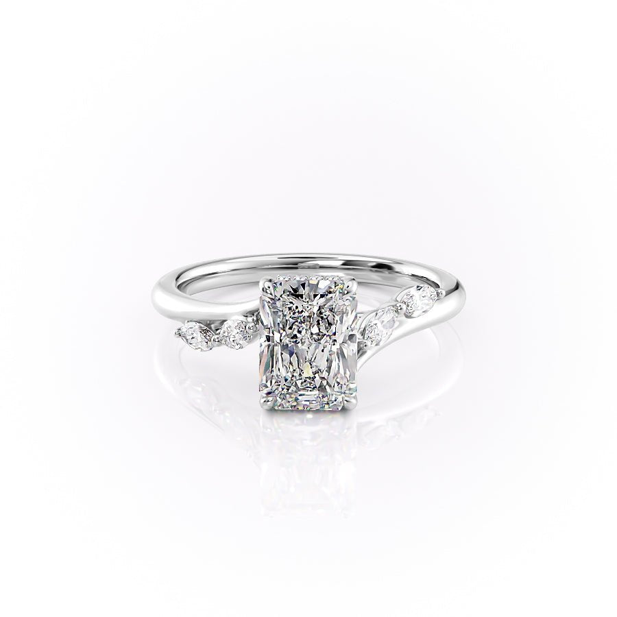 The Nova Set  With A 1.5 Carat Radiant 14K White Gold Moissanite