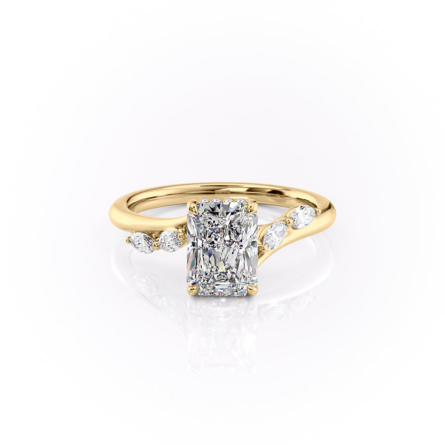 The Nova Set  With A 4.5 Carat Radiant 18K Yellow Gold Moissanite