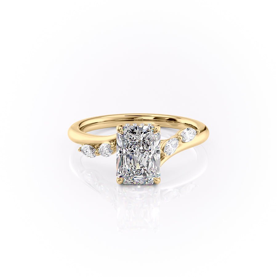 The Nova Set  With A 2.5 Carat Radiant 14K Yellow Gold Moissanite