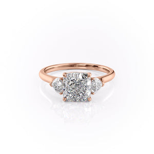 The Hearts Liv Set  With A 1.5 Carat Cushion 14K Rose Gold Moissanite