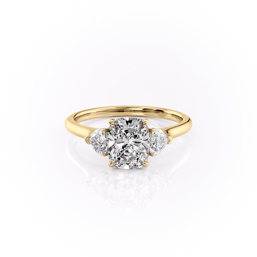 The Hearts Liv Set  With A 2 Carat E. Cushion 18K Yellow Gold Moissanite