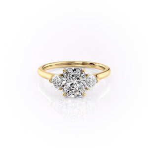 The Hearts Liv Set  With A 2 Carat E. Cushion 18K Yellow Gold Moissanite
