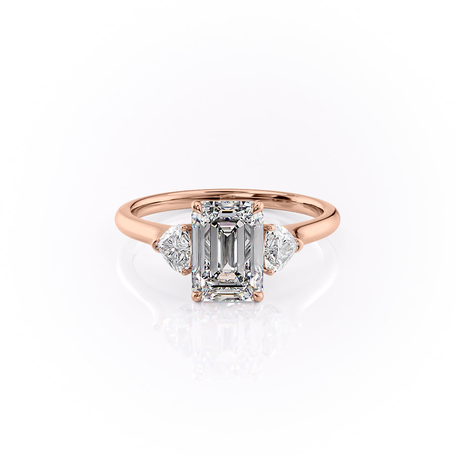 The Hearts Liv Set  With A 5 Carat Emerald 14K Rose Gold Moissanite