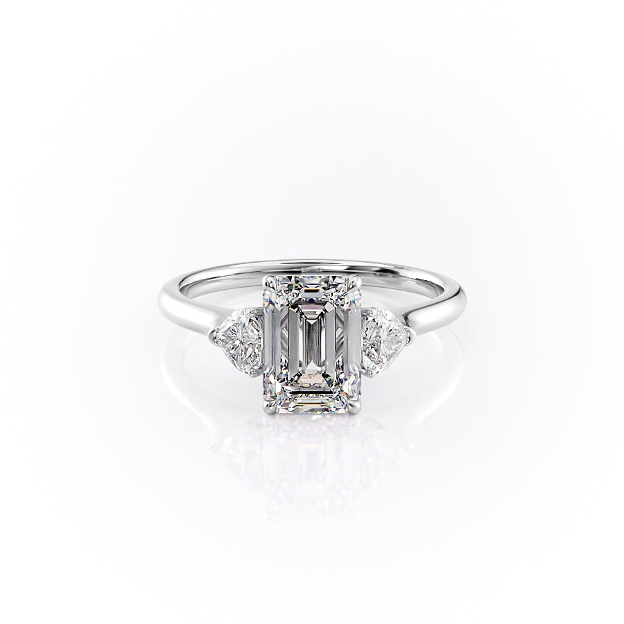 The Hearts Liv Set  With A 3 Carat Emerald 14K White Gold Moissanite
