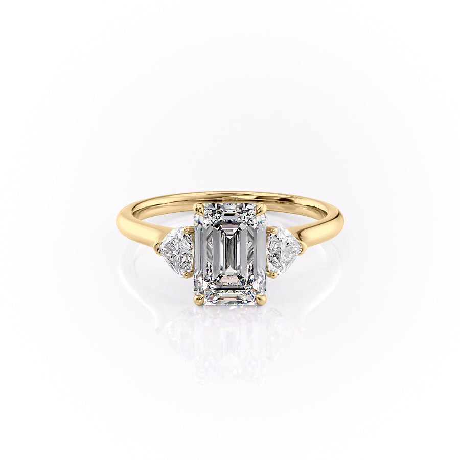 The Hearts Liv Set  With A 3 Carat Emerald 14K Yellow Gold Moissanite