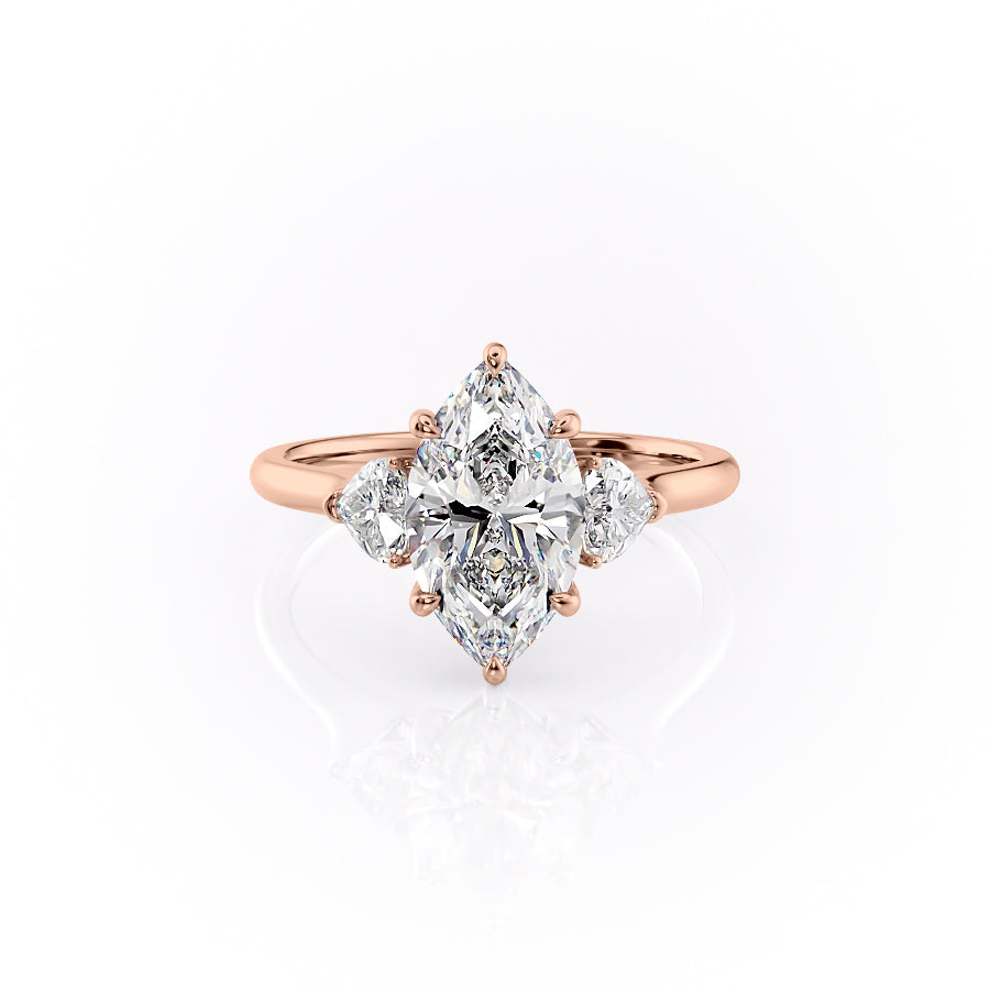 The Hearts Liv Set  With A 2 Carat Marquise 14K Rose Gold Moissanite