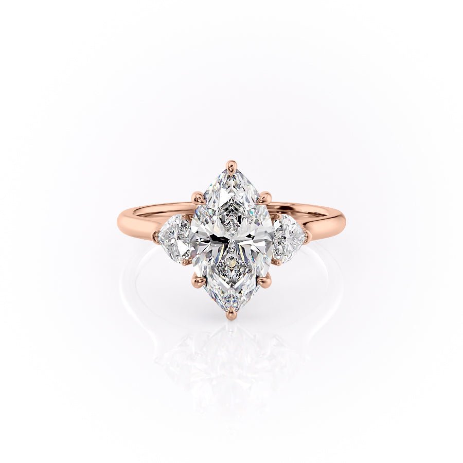 The Hearts Liv Set  With A 3 Carat Marquise 18K Rose Gold Moissanite