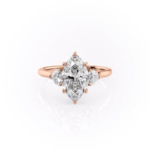The Hearts Liv Set  With A 3 Carat Marquise 18K Rose Gold Moissanite
