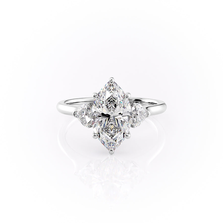 The Hearts Liv Set  With A 2 Carat Marquise 18K White Gold Moissanite