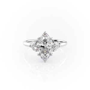 The Hearts Liv Set  With A 4 Carat Marquise 14K White Gold Moissanite