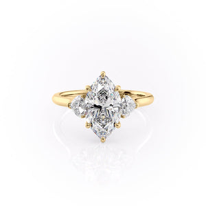 The Hearts Liv Set  With A 3 Carat Marquise 14K Yellow Gold Moissanite