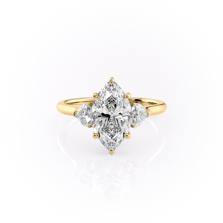 The Hearts Liv Set  With A 1 Carat Marquise 18K Yellow Gold Moissanite