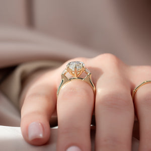 The Hearts Liv Set  With A 3 Carat Marquise 18K Yellow Gold Moissanite