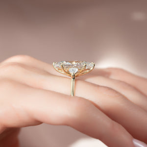 The Hearts Liv Set  With A 3 Carat Marquise 18K Yellow Gold Moissanite