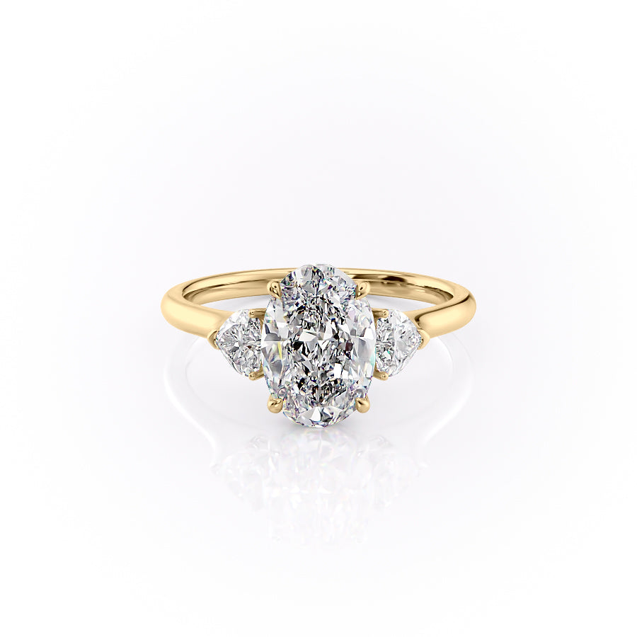 The Hearts Liv Set  With A 1.5 Carat Oval 18K Yellow Gold Moissanite