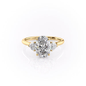 The Hearts Liv Set With A 3 Carat Oval 14K Yellow Gold Lab Diamond
