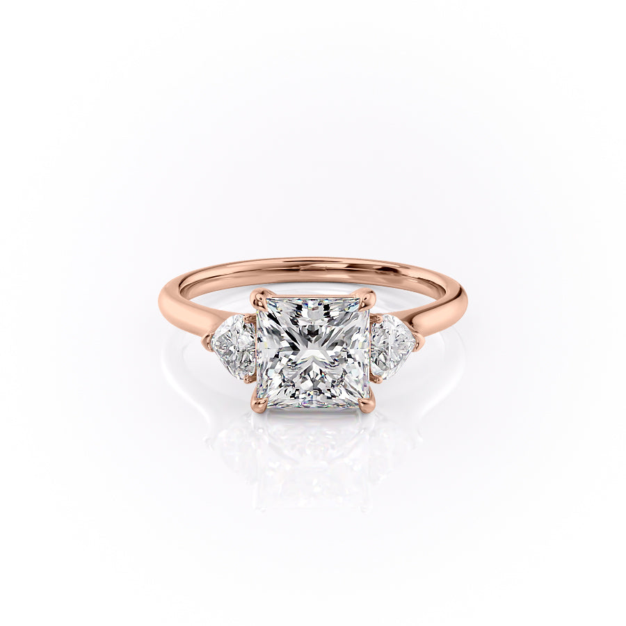 The Hearts Liv Set  With A 5 Carat Princess 14K Rose Gold Moissanite