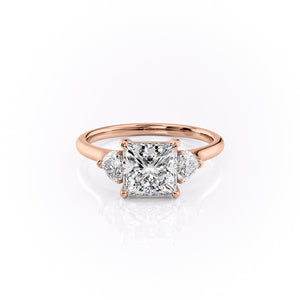 The Hearts Liv Set  With A 2 Carat Princess 14K Rose Gold Moissanite