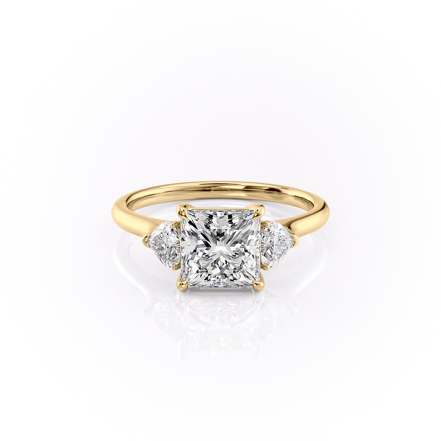 The Hearts Liv Set  With A 2.5 Carat Princess 18K Yellow Gold Moissanite