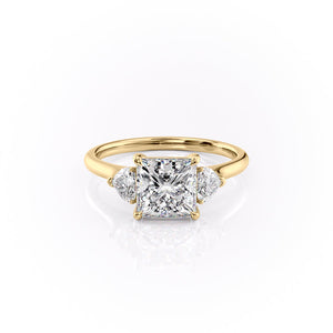 The Hearts Liv Set  With A 1.5 Carat Princess 14K Yellow Gold Moissanite