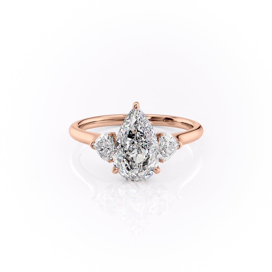 The Hearts Liv Set  With A 1 Carat Pear 14K Rose Gold Moissanite