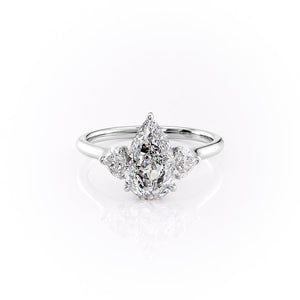 The Hearts Liv Set  With A 1 Carat Pear 18K White Gold Moissanite