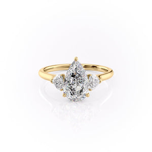 The Hearts Liv Set  With A 5 Carat Pear 14K Yellow Gold Moissanite