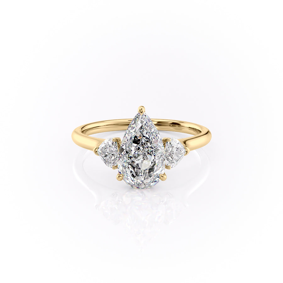 The Hearts Liv Set  With A 4 Carat Pear 18K Yellow Gold Moissanite