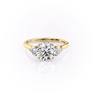 The Hearts Liv Set  With A 1.5 Carat Round 18K Yellow Gold Moissanite