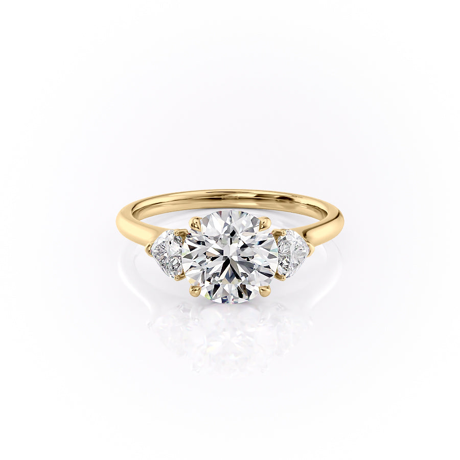 The Hearts Liv Set  With A 5 Carat Round 18K Yellow Gold Moissanite