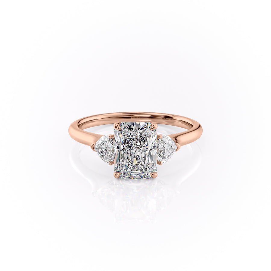 The Hearts Liv Set  With A 5 Carat Radiant 18K Rose Gold Moissanite