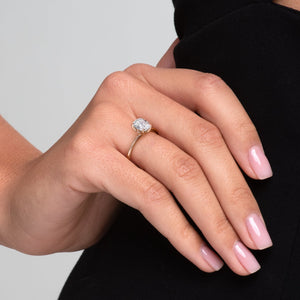 The Lisa Set With A 1.5 Carat E. Cushion 14K Rose Gold Lab Diamond