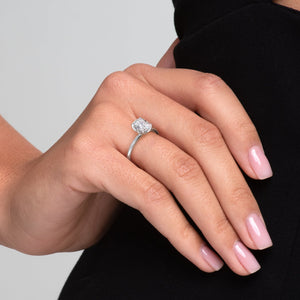 The Lisa Set  With A 5 Carat E. Cushion 18K White Gold Moissanite