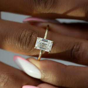 The Lisa Set  With A 2.5 Carat Emerald 14K Yellow Gold Moissanite