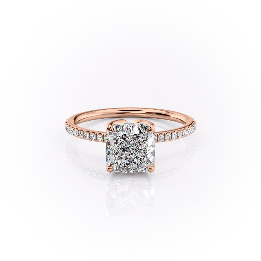 The Lisa Set  With A 1.5 Carat Cushion 14K Rose Gold Moissanite